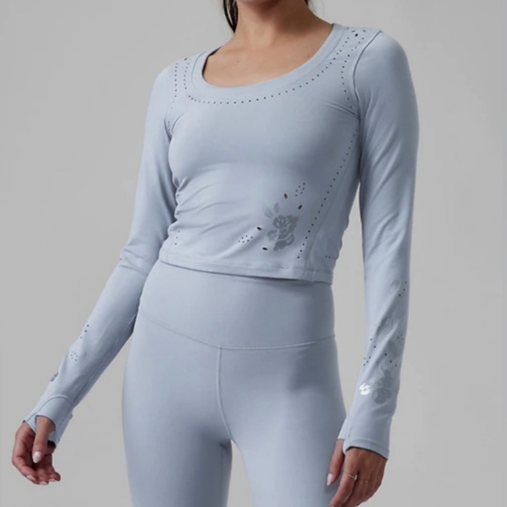 Athleta Shanti Eyelet Top Begonia Blue longsleeve